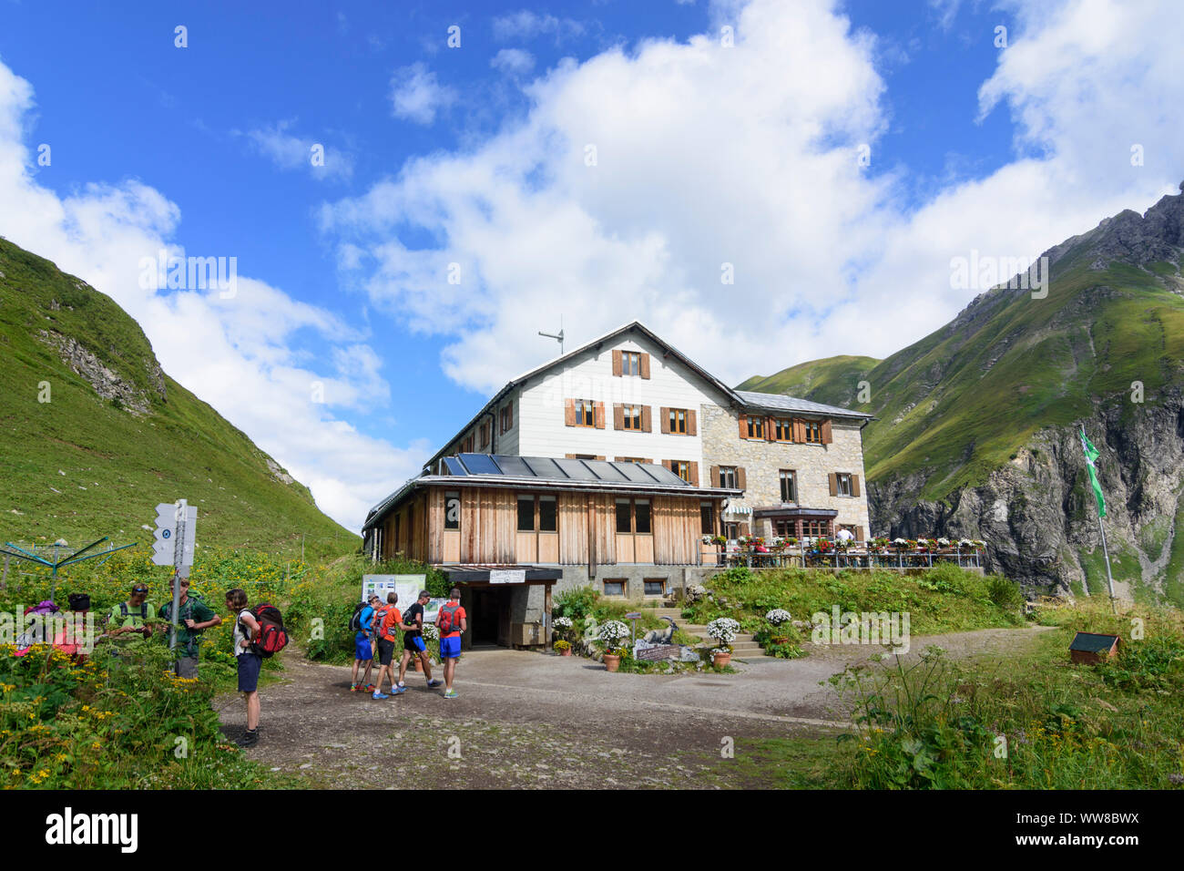 Allgäu¤uer Alpen (Allgäuer Alpen), Hütte Kemptner HÃ¼tte, Schwaben, Allgäu, Schwaben, Bayern, Deutschland Stockfoto