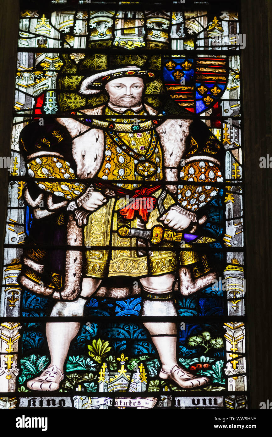 England, Kent, Canterbury, die Kathedrale von Canterbury, der Kapitelsaal, Glasfenster Heinrich VIII. Stockfoto