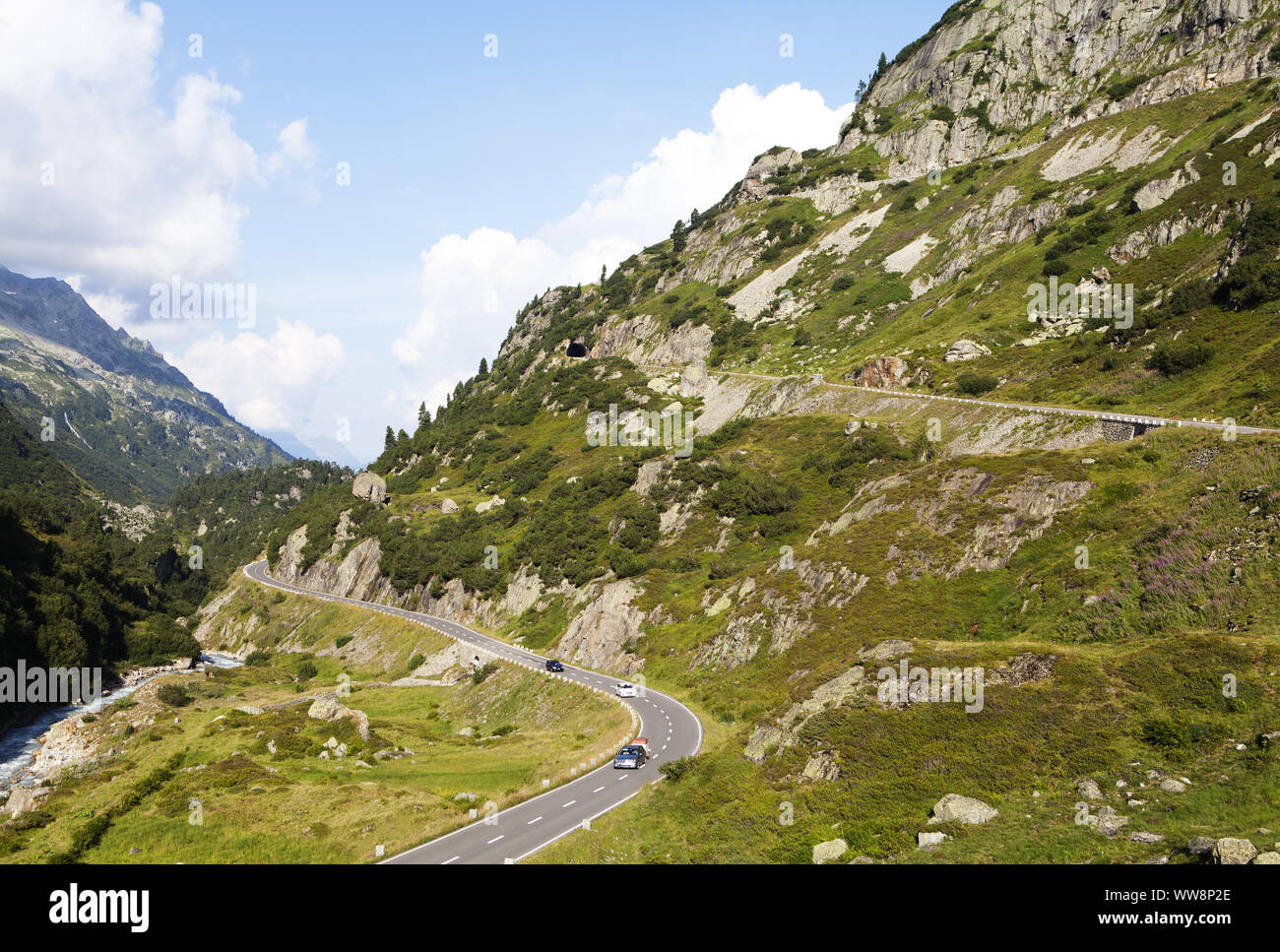 Straße am Susten Passhöhe, Urner Alpen, Kanton Bern, Schweiz Stockfoto