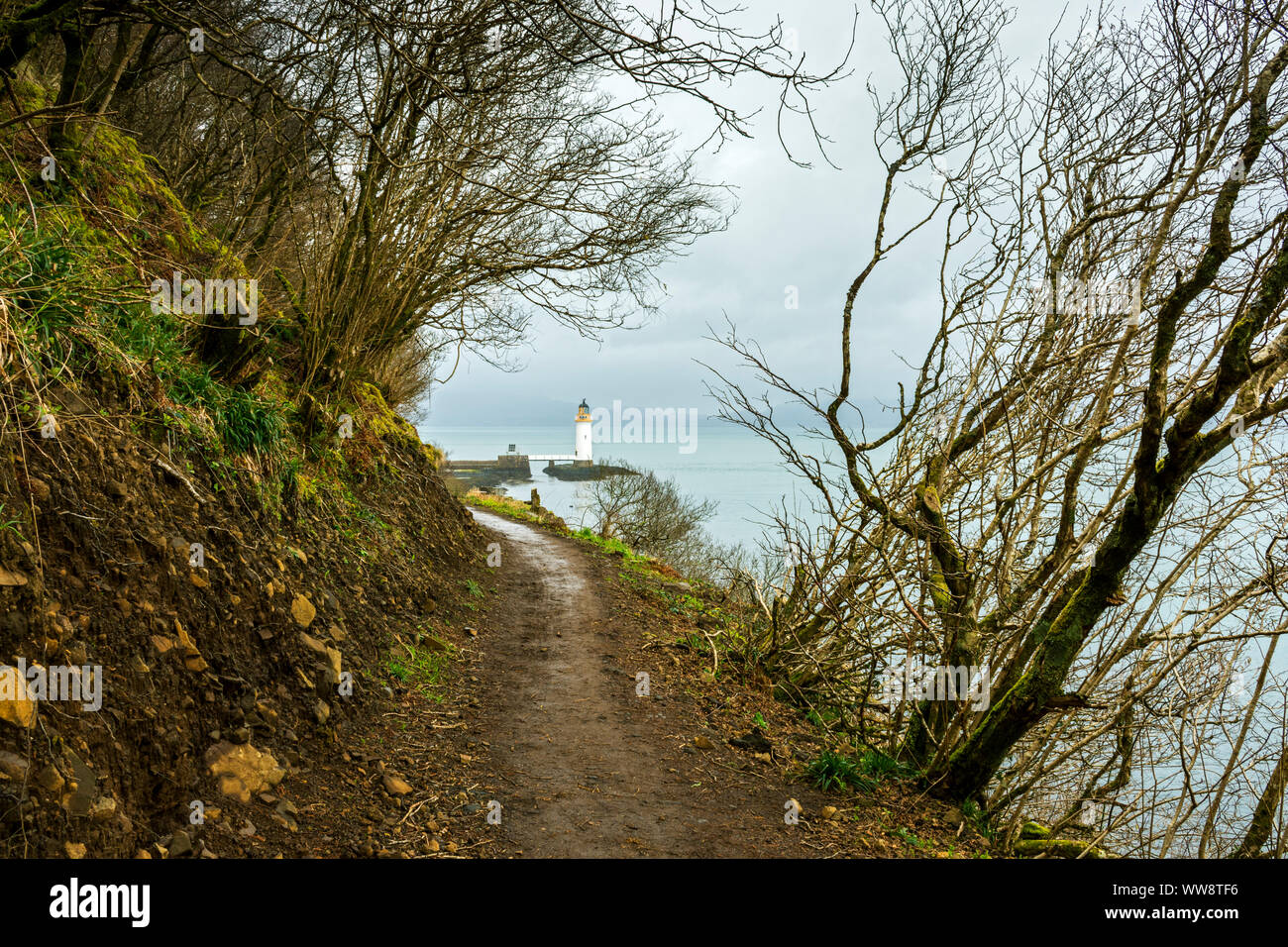 Den Track in der rubha nan Gall (Punkt) Leuchtturm von Fremden, die in der Nähe von Tobermory, Isle of Mull, Schottland, Großbritannien Stockfoto