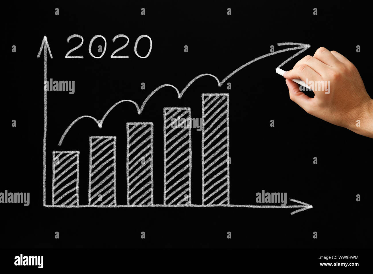 Handzeichnung Wachstum Grafik für das Jahr 2020 mit Kreide auf die Tafel. Stockfoto