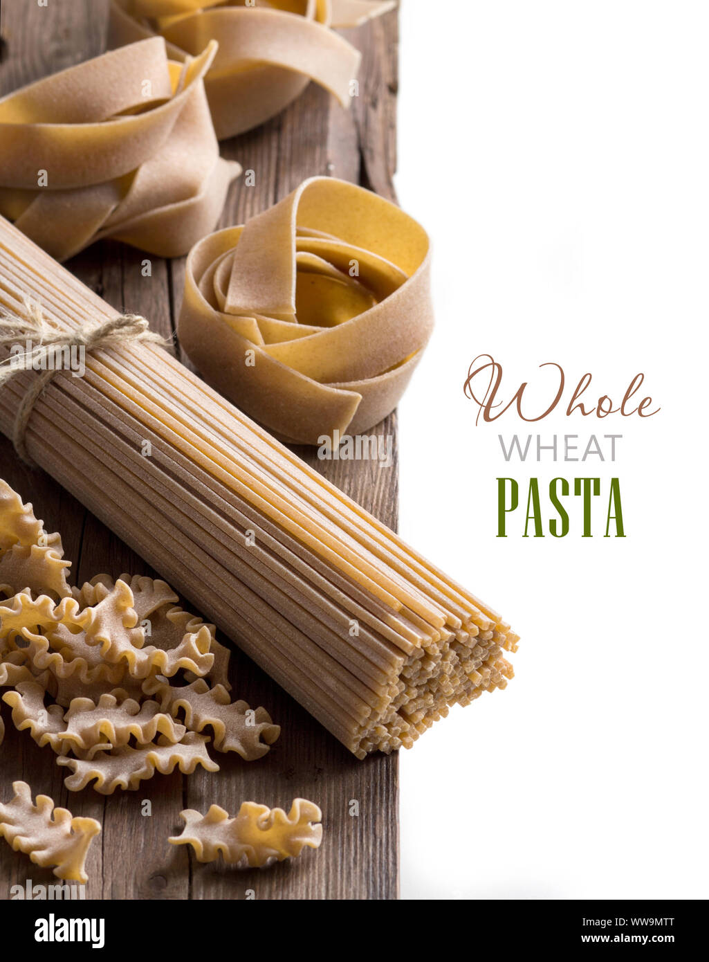 Vollkornbrot italienische Pasta - Spaghetti, mafalde und Pappardelle Stockfoto
