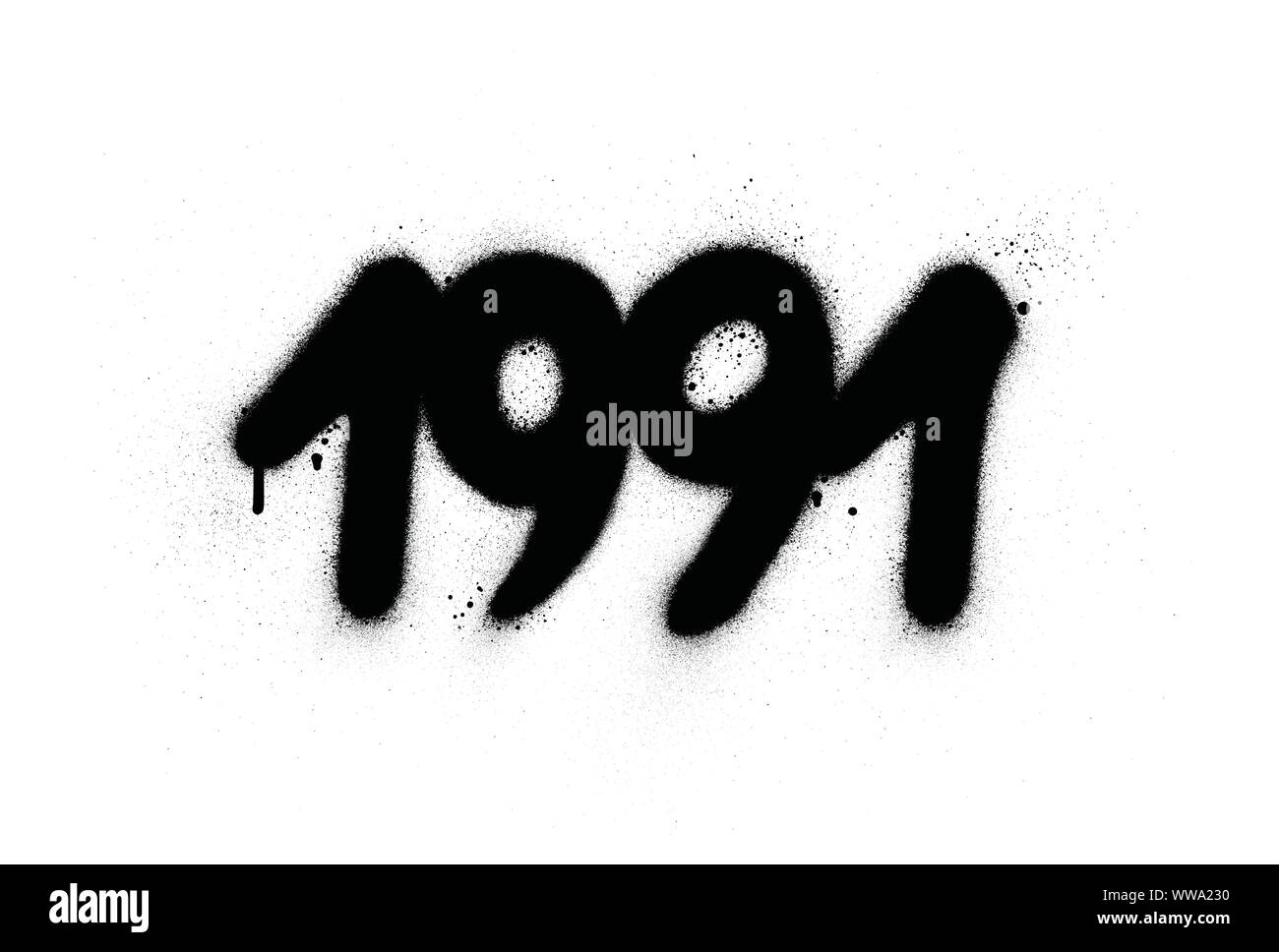 Graffiti 1991 Datum gesprüht in Schwarz auf Weiß Stock Vektor