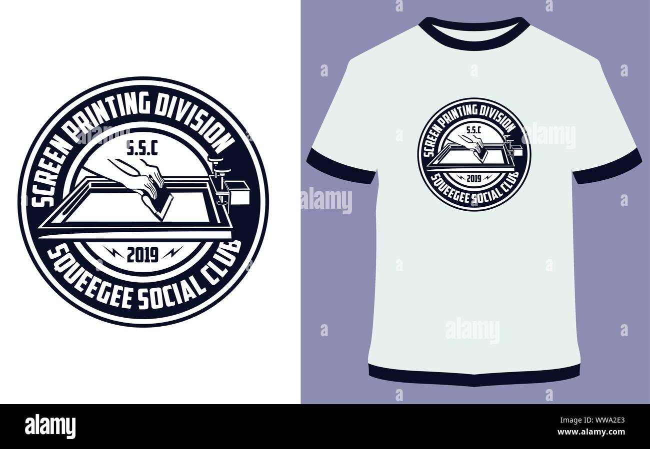 Screen Printing Division Squeegee Social Club - Vektorgrafiken, für Aufkleber oder Druck für das T-Shirt und Poster Stock Vektor