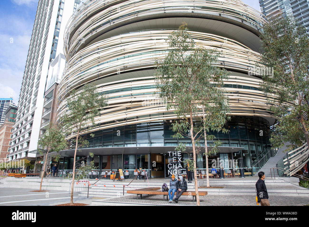 Sydney Architektur, Liebling Platz und der Exchange Gebäude mit Bibliothek und des Büros von Kengo Kuma, Sydney, Australien entwickelt Stockfoto
