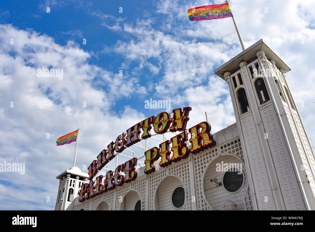 Brighton, Großbritannien - 23 Aug 2, 2019: Brighton Palace Pier an einem Sommertag Stockfoto