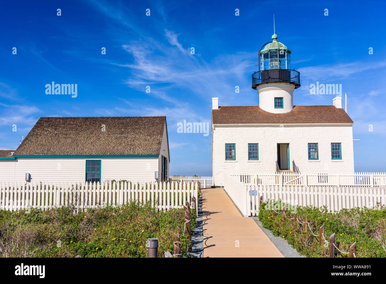 San Diego, Kalifornien am alten Loma Point Leuchtturm. Stockfoto