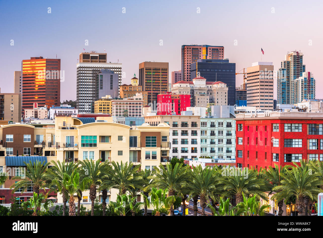 San Diego, Kalifornien, USA downtown Stadtbild in der Abenddämmerung. Stockfoto