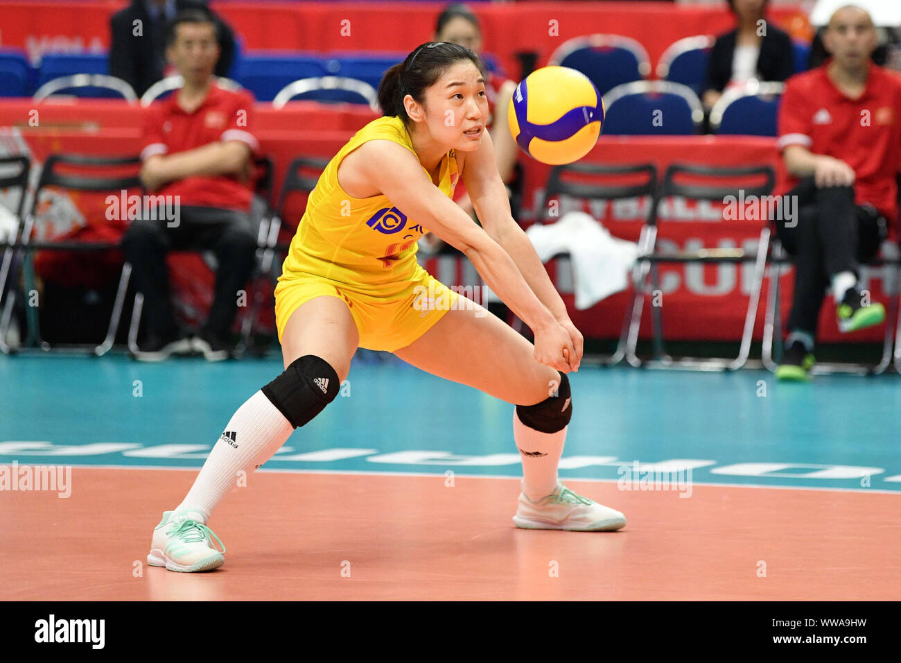 Kanagawa, Japan. Credit: MATSUO. 14 Sep, 2019. Mengjie Wang (CHN) Volleyball: 2019 FIVB Volleyball der Frauen-WM erste Runde zwischen China 3-0 Südkorea an der Yokohama Arena in Kanagawa, Japan. Credit: MATSUO. K/LBA SPORT/Alamy leben Nachrichten Stockfoto