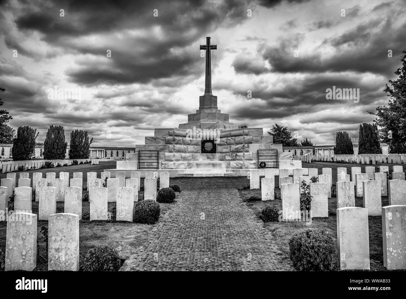 Tyne Cot Friedhof & Gedenken, die Weltgrößte Soldatenfriedhof in Zonnebeke, in der Nähe der Stadt Ypern in Flandern auf dem belgischen Salient Stockfoto