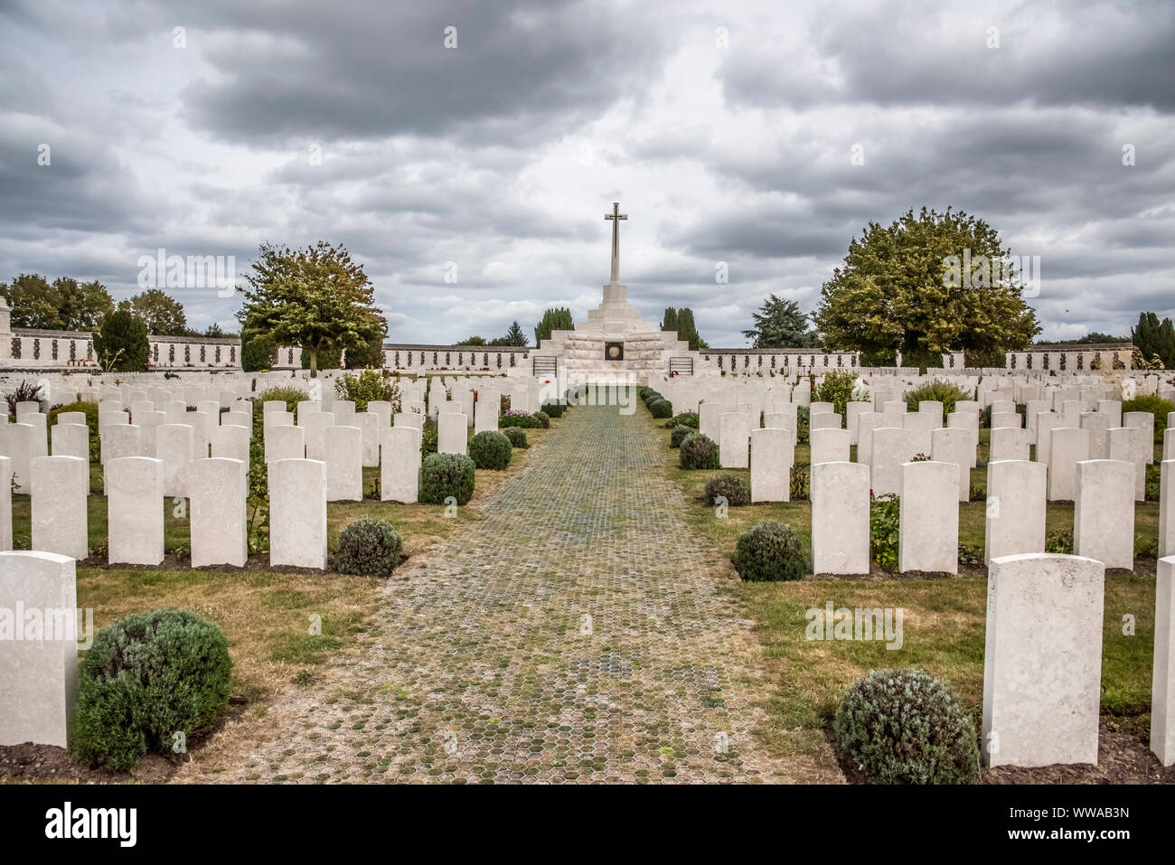 Tyne Cot Friedhof & Gedenken, die Weltgrößte Soldatenfriedhof in Zonnebeke, in der Nähe der Stadt Ypern in Flandern auf dem belgischen Salient Stockfoto