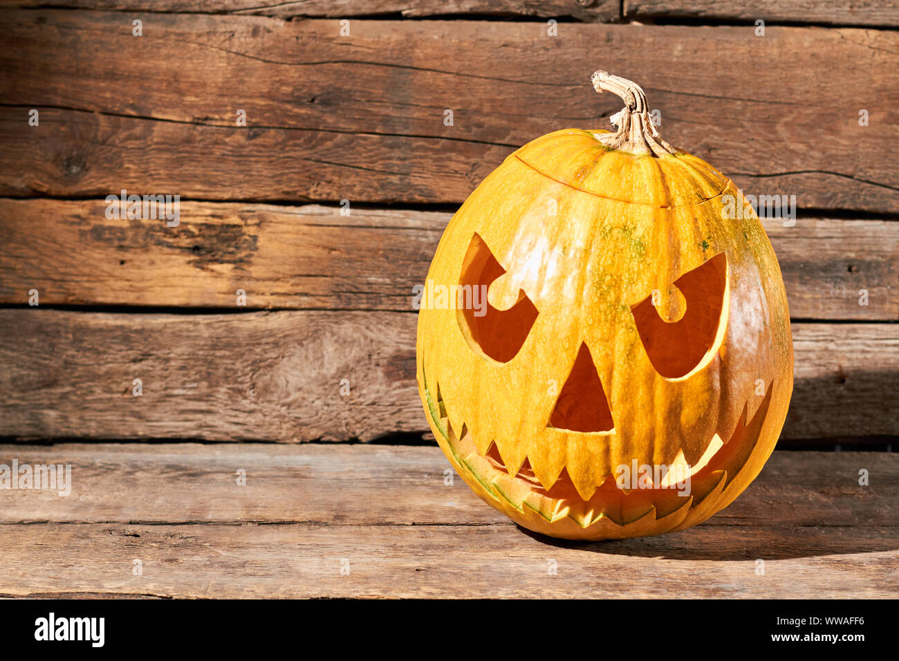 Jack o Laterne Halloween Kürbis Gesicht. Stockfoto