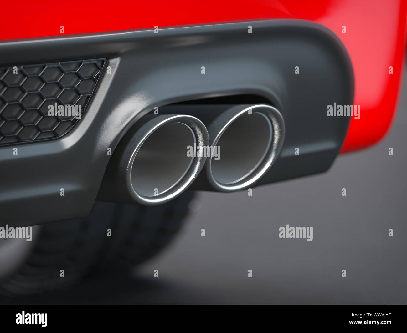 Auto Rohr mit Co2 Co2-Emissionen. Verbrennung Rauch aus dem Auspuff.  3D-Darstellung Stockfotografie - Alamy