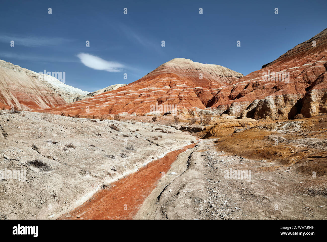 Landschaft von bizarr übereinander geschichteten rote und weiße Berge im schönen Desert Park Stockfoto