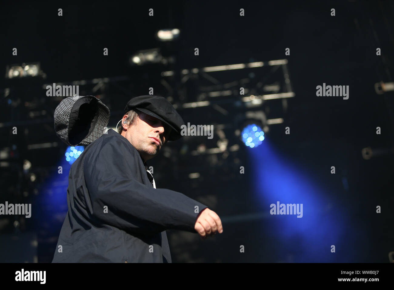 Rock Sänger Liam Gallagher auf der Bühne in Birmingham, 2019 Stockfoto