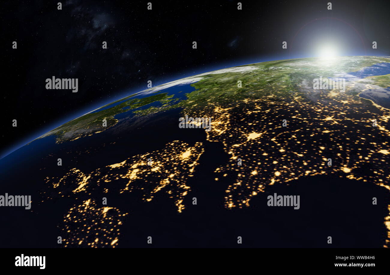 Der Planet Erde mit Terminator-Linie. Stockfoto