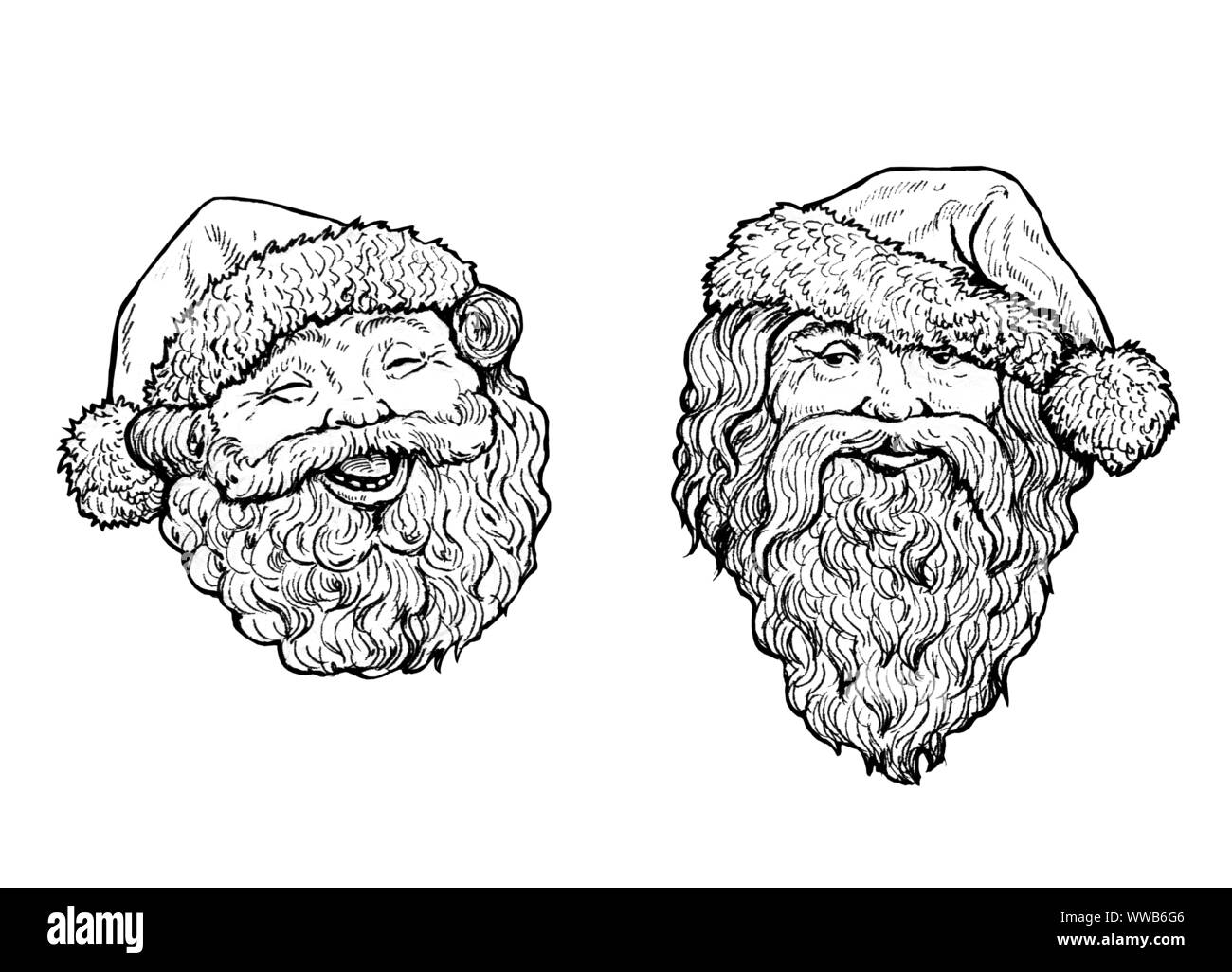 Santa lächelndes Gesicht. Lustiger Weihnachtsmann Kopf Abbildung. Weihnachtskarte. Frohes neues Jahr. Stockfoto