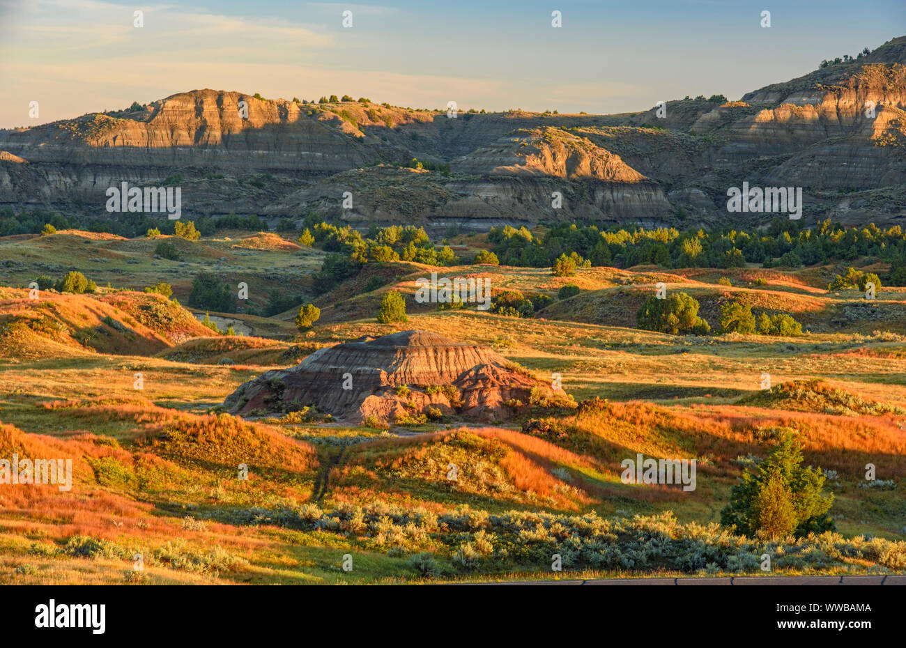 Die Badlands im Spätsommer, von Buck Hill, Theodore Roosevelt National Park (Südafrika), North Dakota, USA Stockfoto