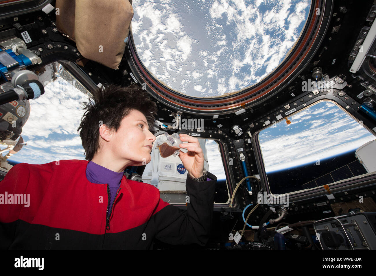Astronaut Samantha Cristoforetti, European Space Agency, International Space Station, Mai 2015, von der NASA/DPA Stockfoto