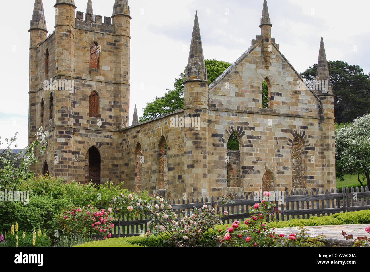 Ruinen einer Kirche, Weltkulturerbe Port Arthur, Tasmanien Stockfoto