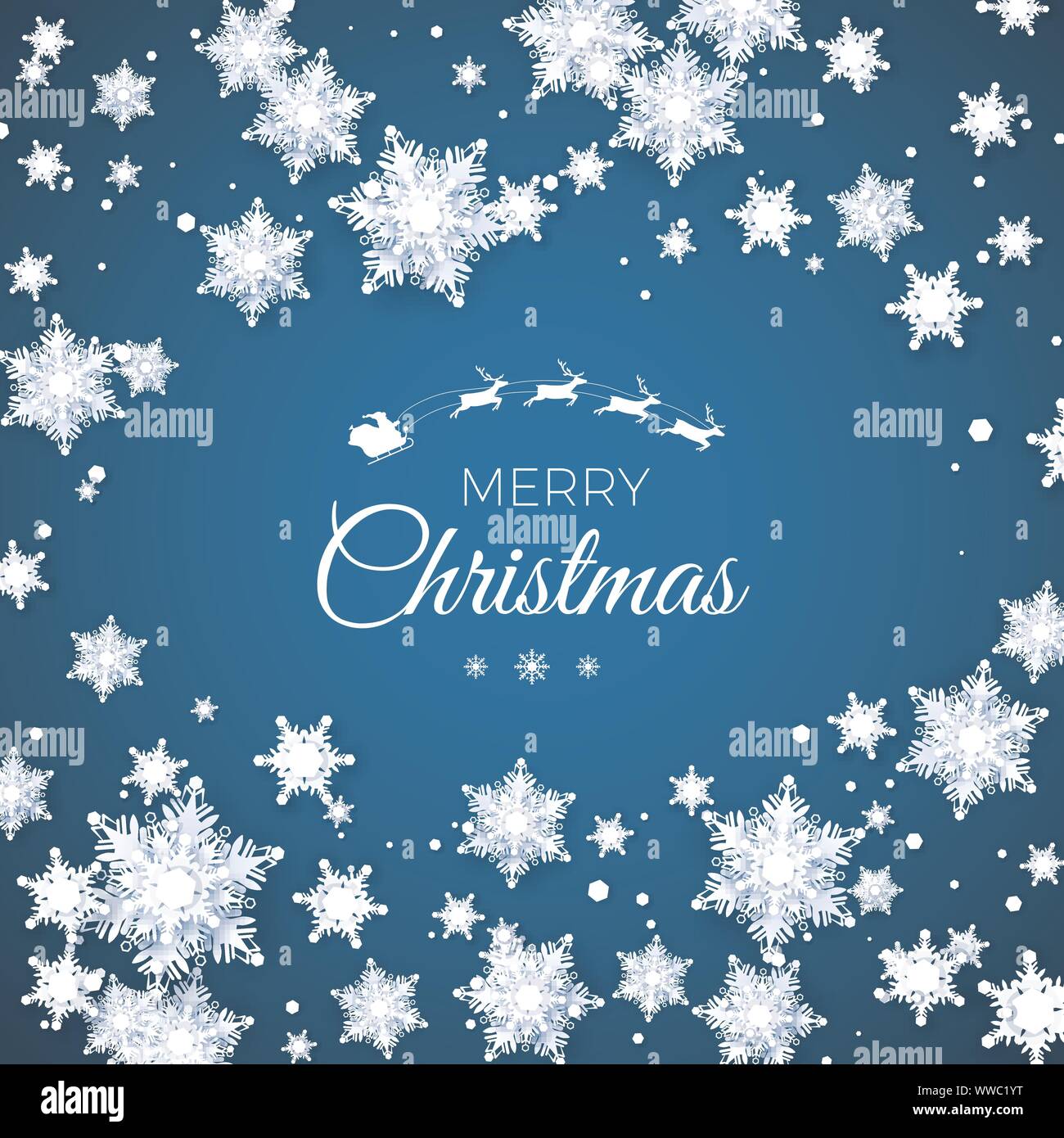 Frohe Weihnachten und guten Rutsch ins Neue Jahr Gruß Postkarte. Papier Schneeflocken Muster Hintergrund. Origami Schneefall. Vektor Stock Vektor