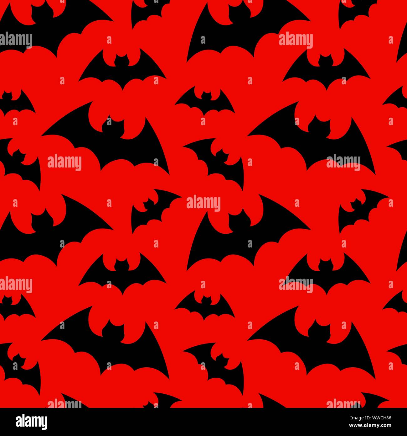 Vektor Muster Hintergrund mit Fledermäusen Silhouetten für Halloween Design. Happy Halloween. Seammles Muster Schwarm von Fledermäusen auf dem roten Hintergrund. Stock Vektor