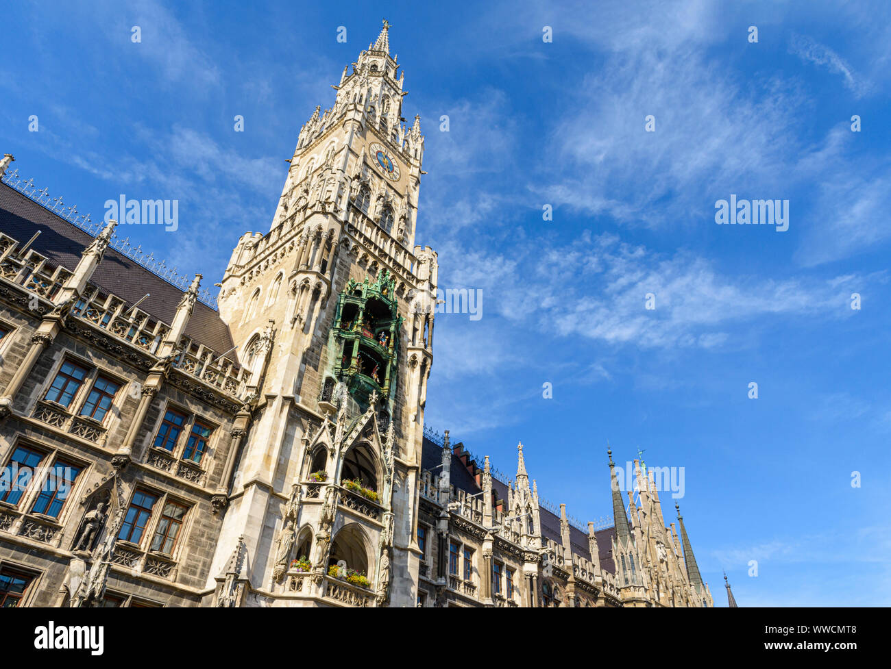 Details für das neugotische Neue Rathaus am Marienplatz, München, Bayern, Deutschland Stockfoto
