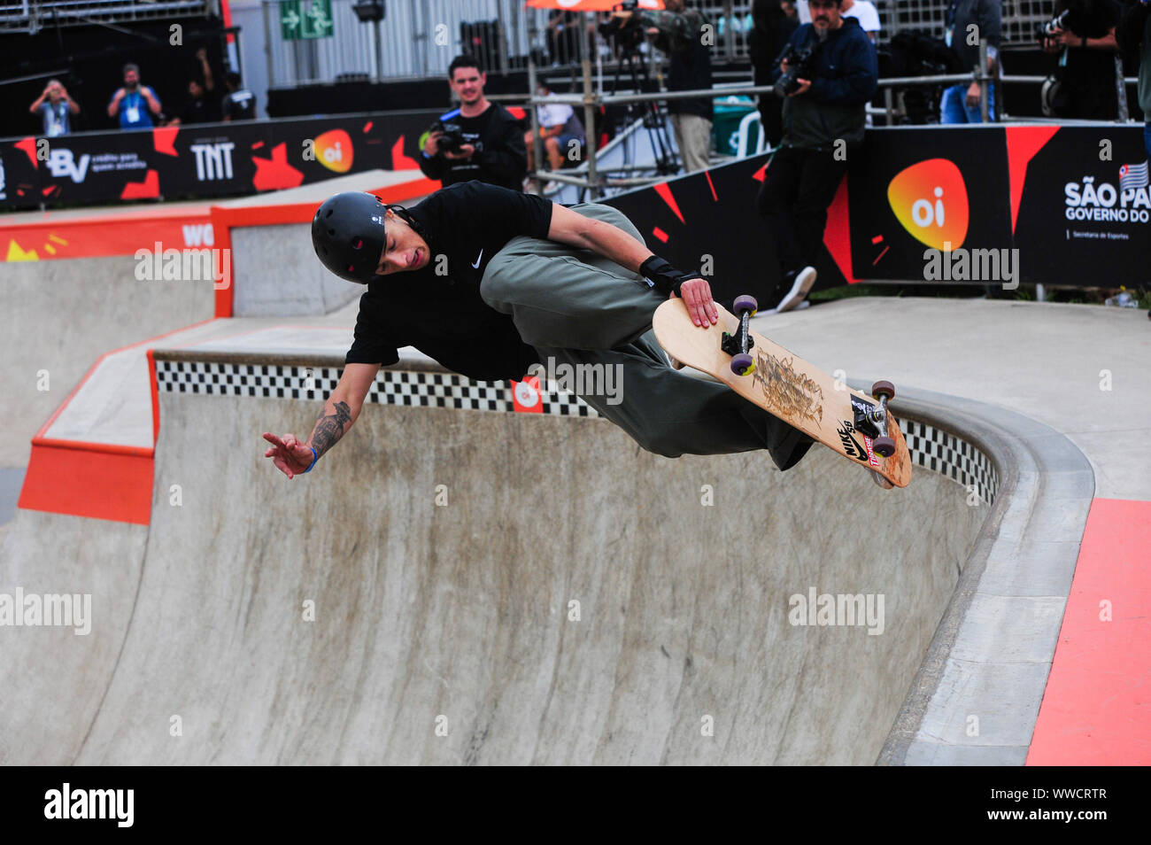Sao Paulo, Brasilien. 15 Sep, 2019. 13. September 2019; Park Candido Portinari, Sao Paulo, Brasilien; Welt Skatepark Skateboard Wm; Pedro Quintas in Brasilien Quelle: Aktion Plus Sport Bilder/Alamy leben Nachrichten Stockfoto