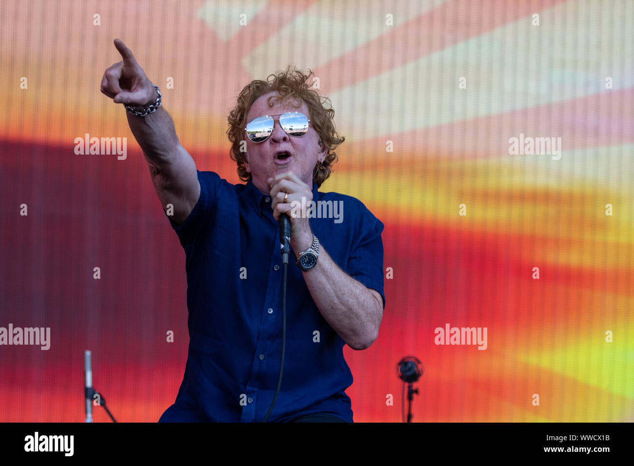 London, Großbritannien. 15. Sep 2019. Mick Hucknall der Sänger von Simply Red führt live bei Radio 2 Live im Hyde Park Jason Richardson/Alamy leben Nachrichten Stockfoto