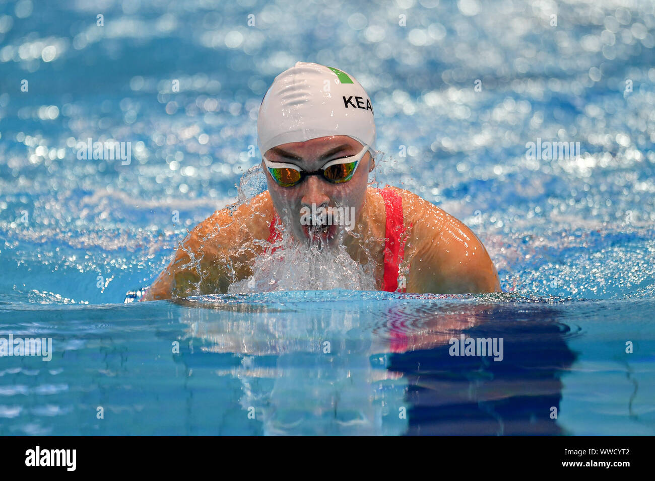 London, Großbritannien. 15. September 2019. Ellen Keane der Republik Irland in WomenÕs 100 m Brust SB 8 Während 2019 weltweit Para Schwimmen Allianz Meisterschaften - Tag 7 Heizt in London Aquatics Center am Sonntag, den 15. September 2019. LONDON ENGLAND. Credit: Taka G Wu/Alamy leben Nachrichten Stockfoto