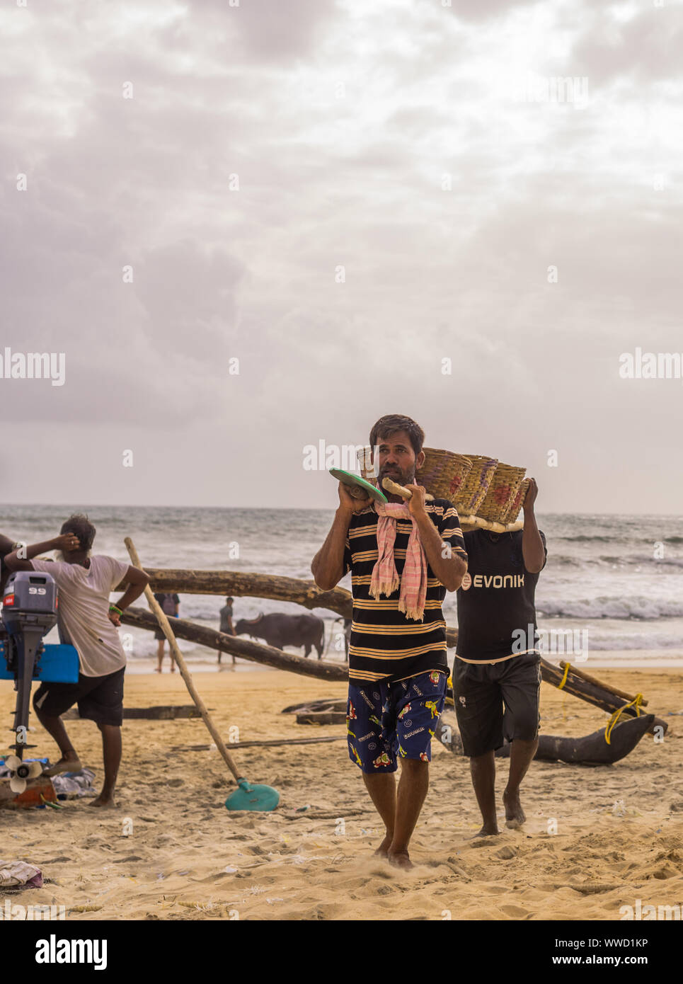 Benaulim, Goa/Indien - Aug 2 2019: lokale Fischer sortieren und den Verkauf der Fang des Tages Stockfoto