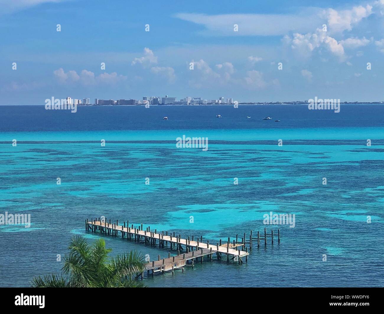 Anzeigen von Cancun von Isla Mujeres, Quintana Roo, Mexiko Stockfoto