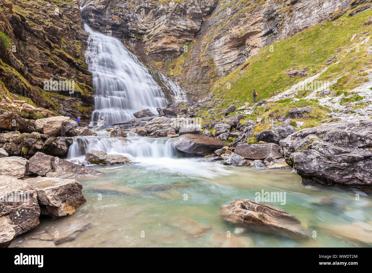 Cola de Caballo Wasserfall, Ordesa Tal, Nationalpark von Ordesa und Monte Perdido, Huesca, Spanien Stockfoto