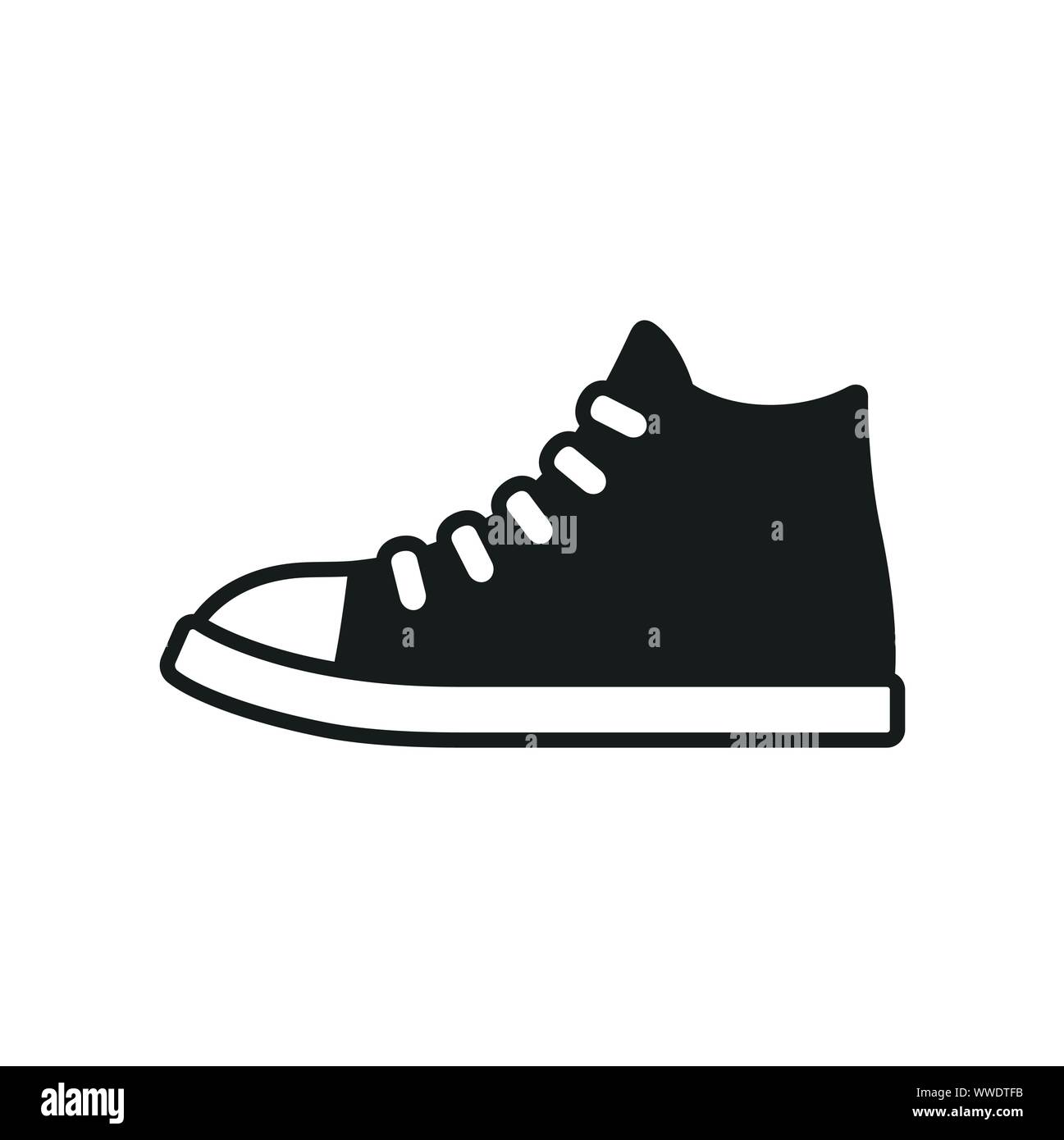 Klassische schwarze und weiße Sneaker Symbol oder Logo. Einfach ein Symbol der Leinwand Sport Schuh. Isolierte vector clip art Illustration. Stock Vektor