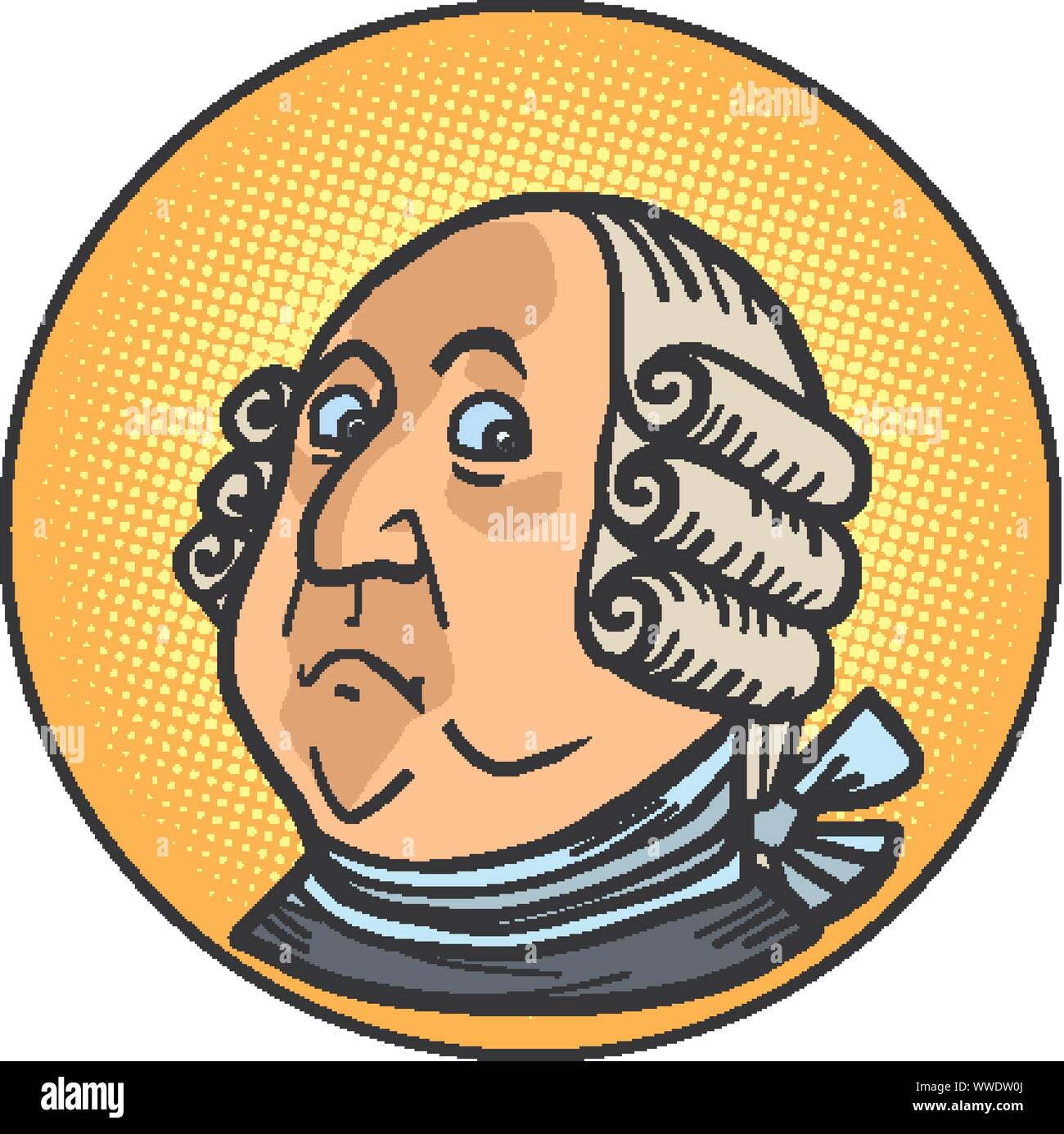 Präsident Benjamin Franklin, historische Figur, Portrait. Comic cartoon Pop Art retro Vektor illustration Zeichnung Stock Vektor