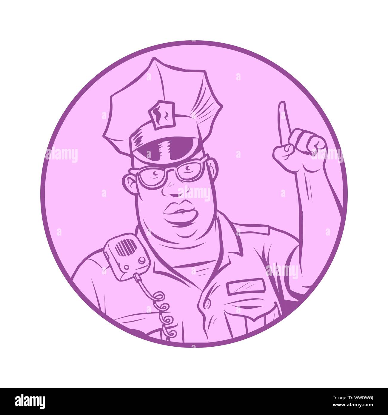 Polizei Index Finger nach oben. Comic cartoon Pop Art retro Vektor Zeichnung Abbildung Stock Vektor