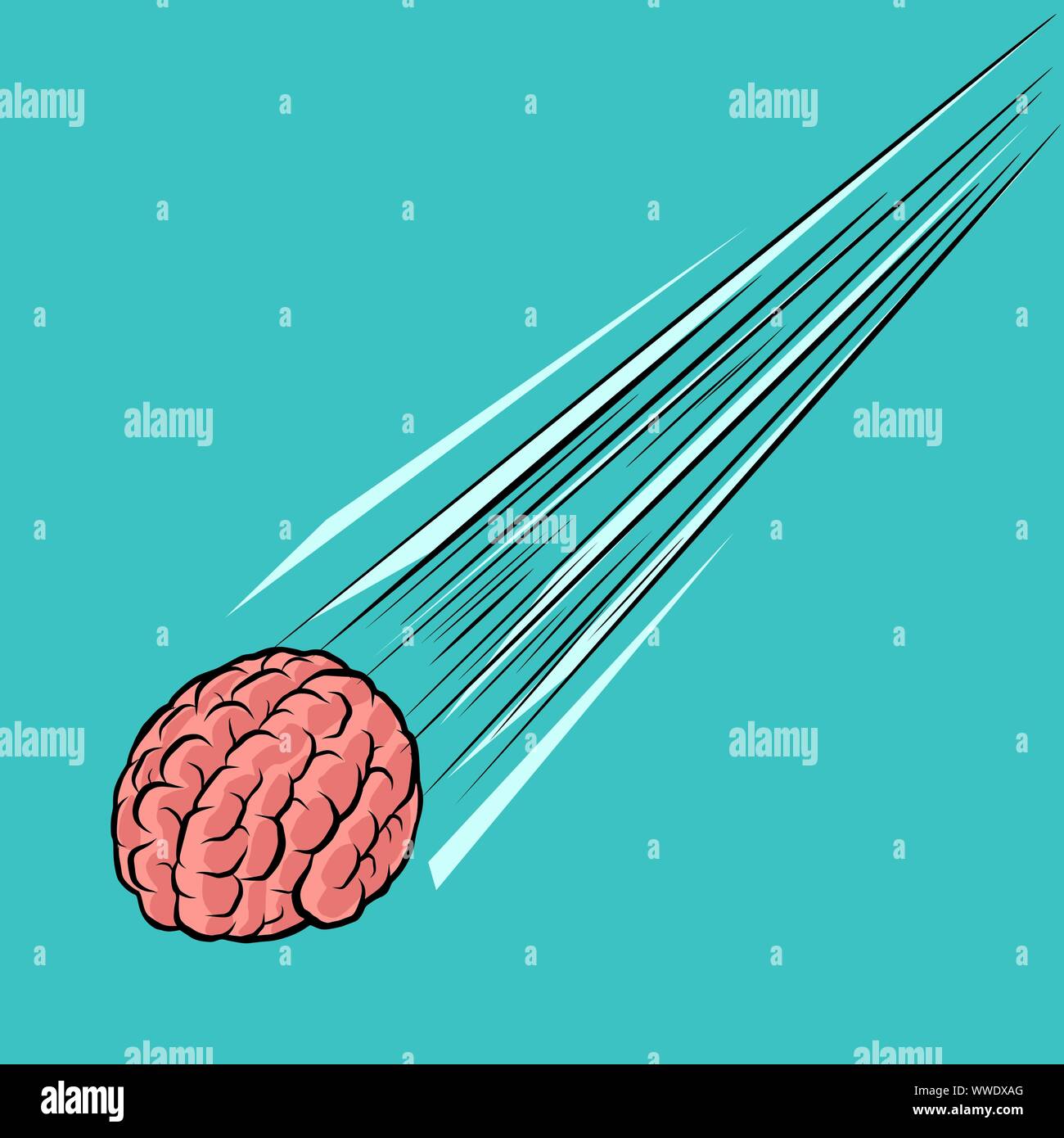 Gehirn Meteor. die Intelligenz des menschlichen Geistes. Comic cartoon Pop Art retro Vektor Zeichnung Abbildung Stock Vektor