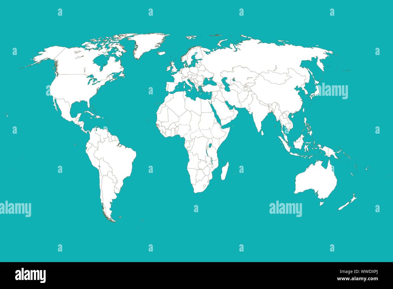 Illustrierte Welt flachen Erde Karte unmarkierte in Grün und Weiß. Stock Vektor