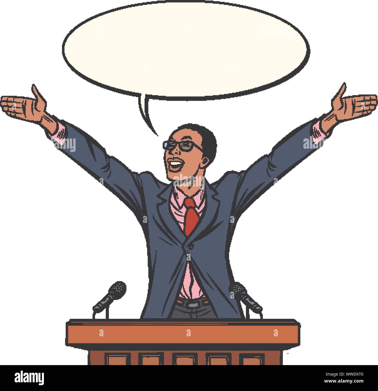 Afrikanischen Geschäftsmann oder Politiker, Redner auf dem Podium. Comic cartoon Pop Art retro Vektor illustration Zeichnung Stock Vektor