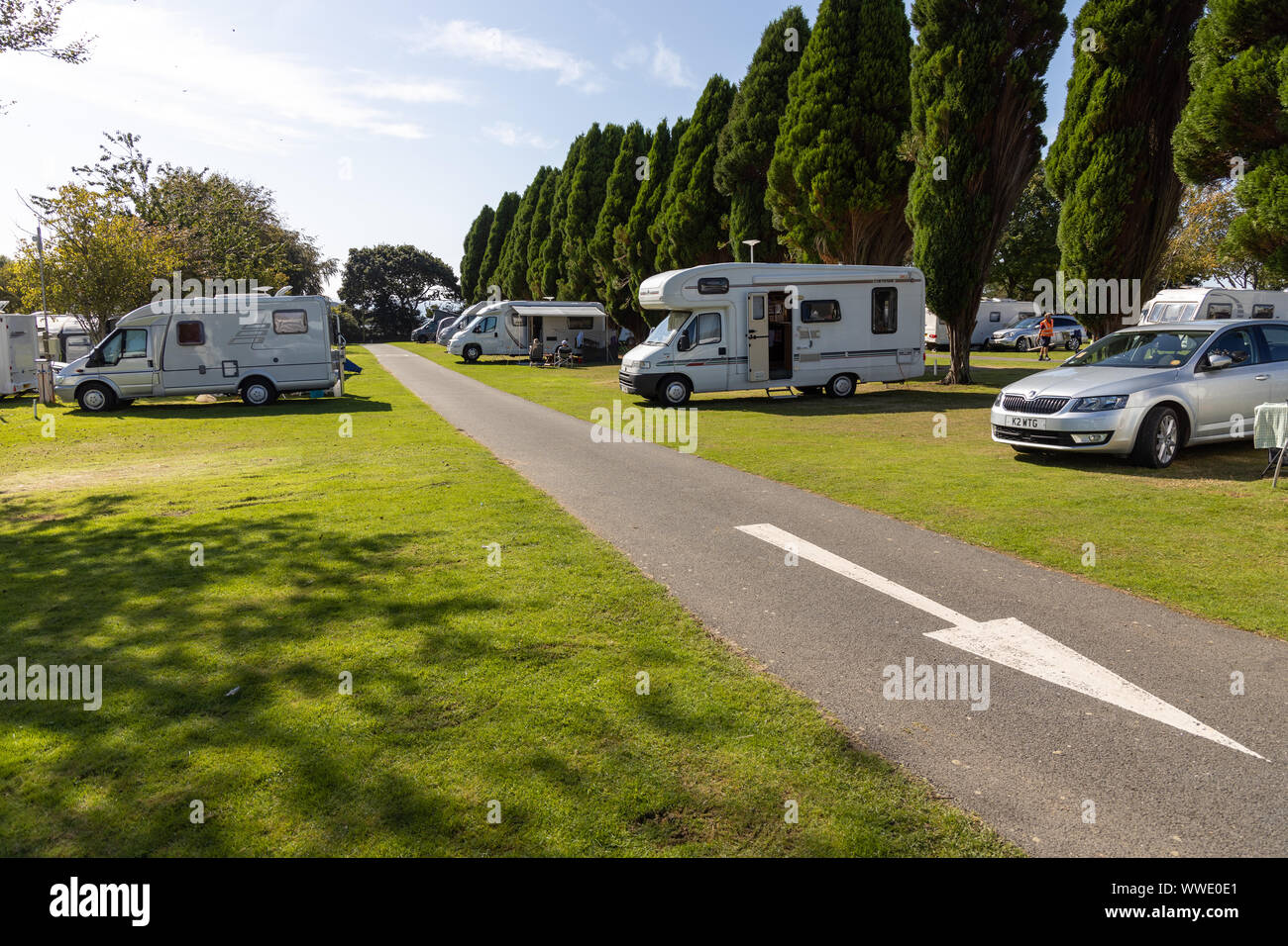 Wohnmobile in Looe Caravan und Reisemobil Club Website, Cornwall Stockfoto