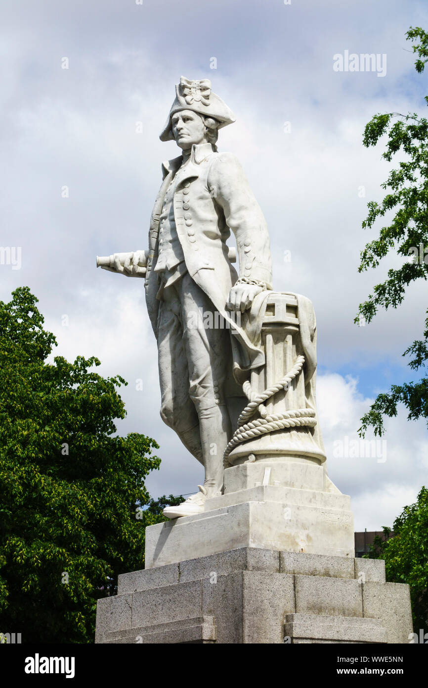 Kapitän James Cook Statue, Victoria Square, Christchurch, Neuseeland Stockfoto