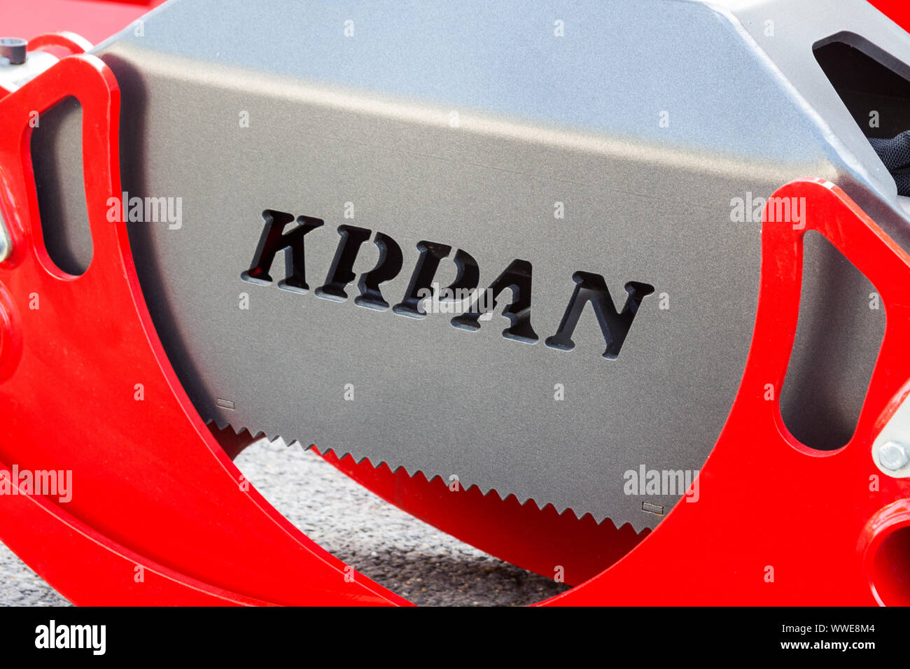 Krpan-Logo-Emblem auf Maschinen, Sopron, Ungarn Stockfoto