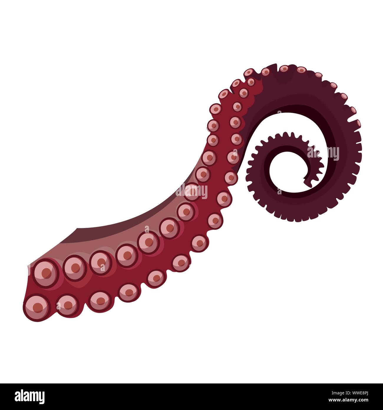 Octopus Tentakel Symbol auf weißem Hintergrund, gesunde Ernährung, frische Meeresfrüchte, Unterwasser marine Tier, Vector Illustration. Stock Vektor
