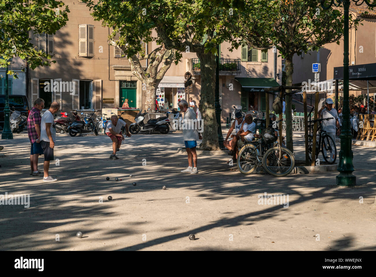 Boule Spieler in Saint Tropez, Cote d'Azur, Frankreich Stockfoto