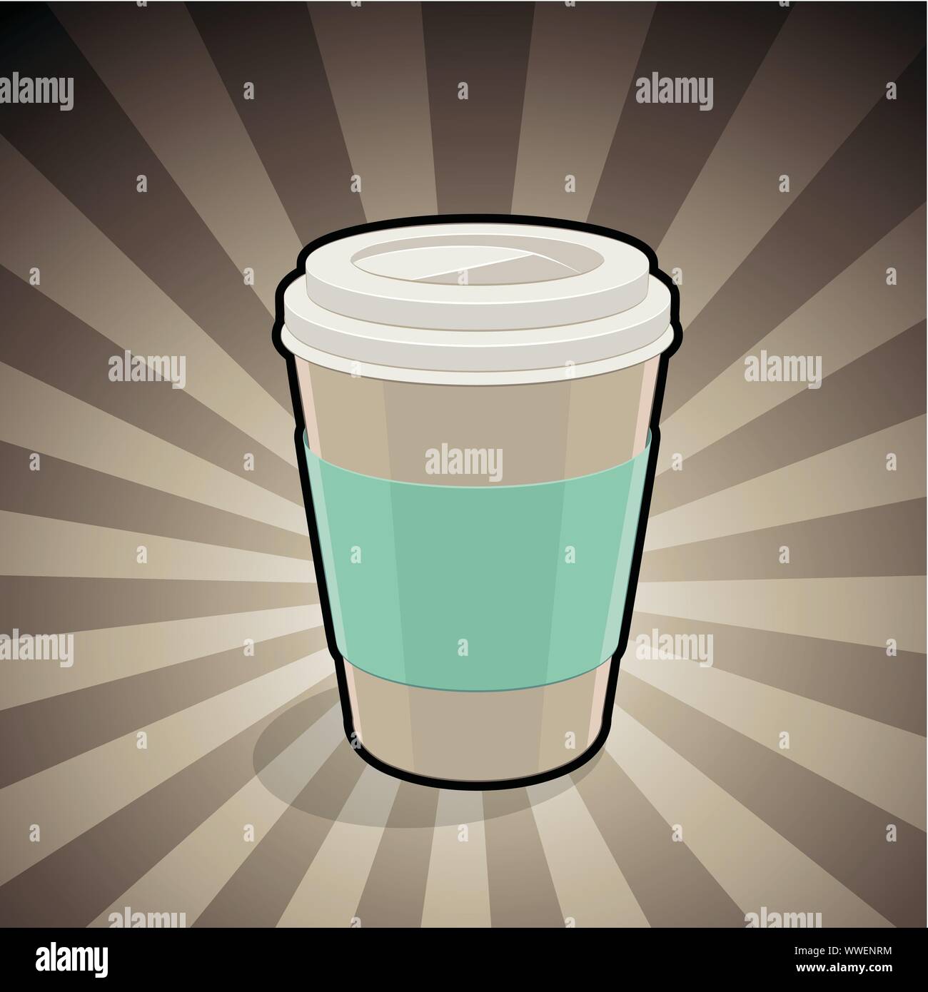 Vector Illustration des Take-Away Kaffee Tasse Abbildung auf eine braun gestreiften Hintergrund Stock Vektor