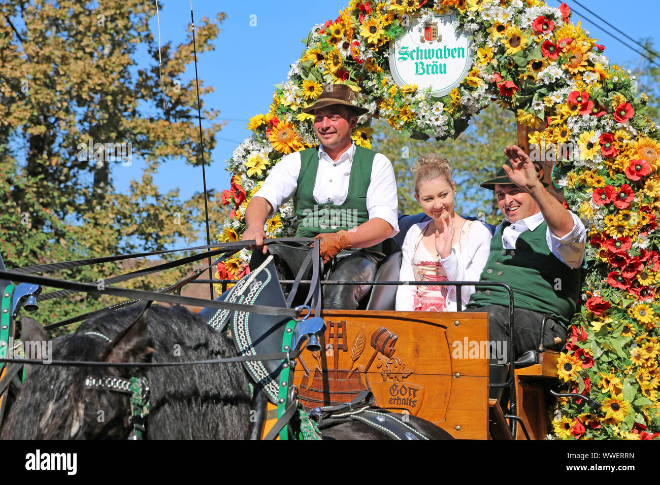 Stuttgart, Germany-September 30, 2018: Bierfest, Festzug mit Pferden Stockfoto