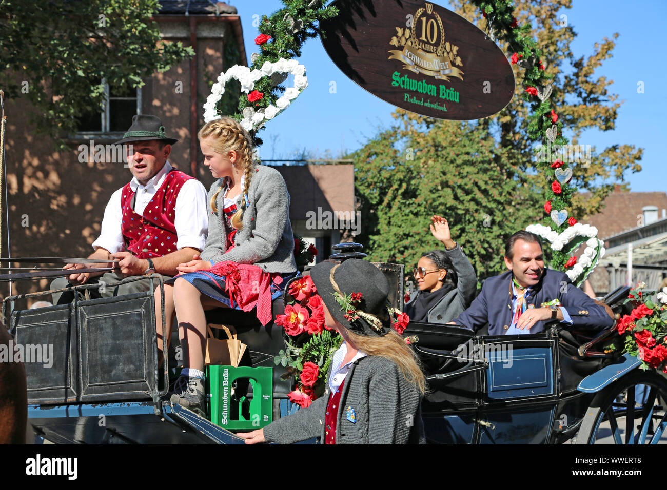 Stuttgart, Germany-September 30, 2018: Bierfest, Festzug mit Pferden Stockfoto