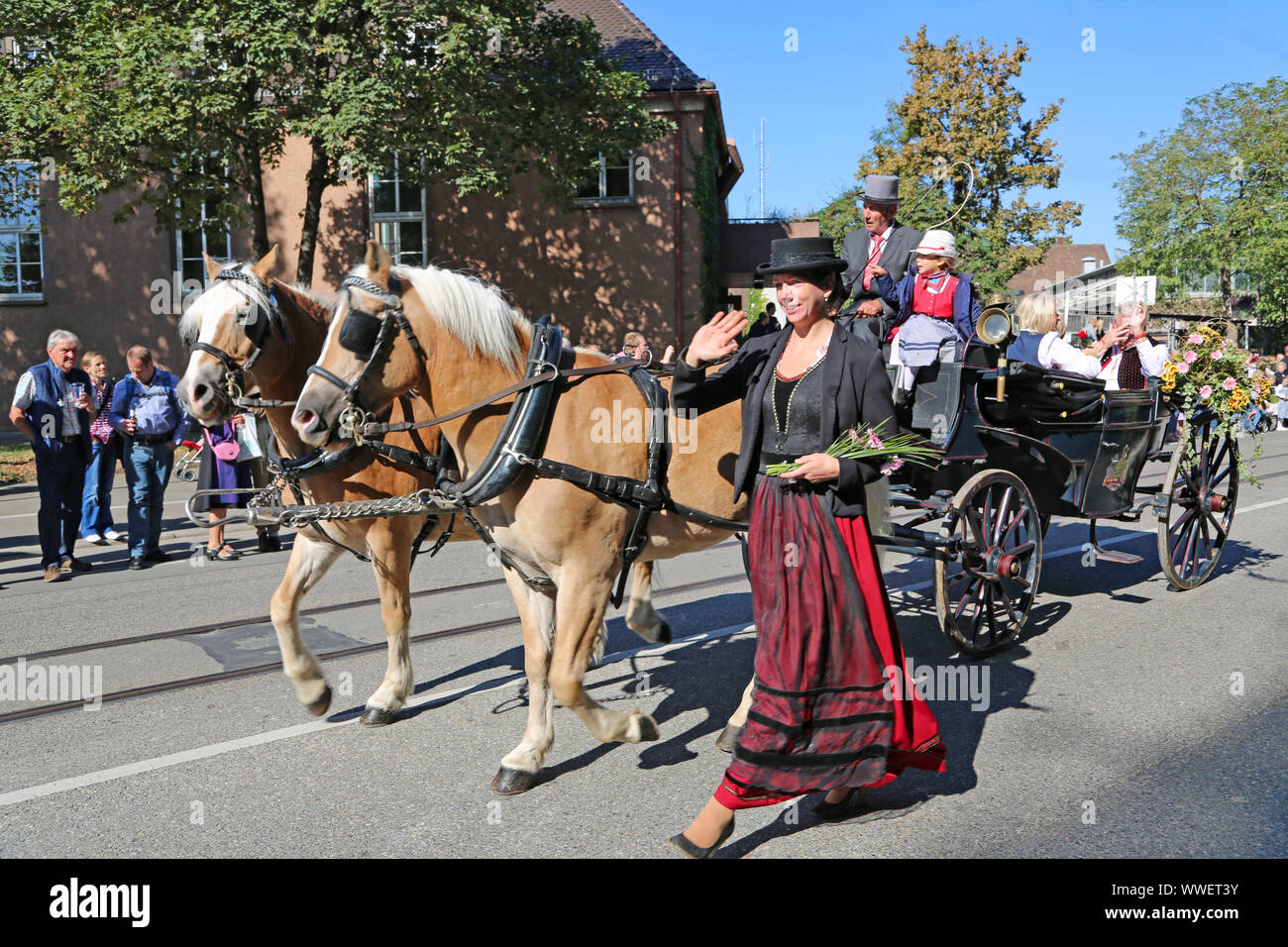 Stuttgart, Germany-September 30, 2018: Bierfest, Festzug mit Pferden Stockfoto