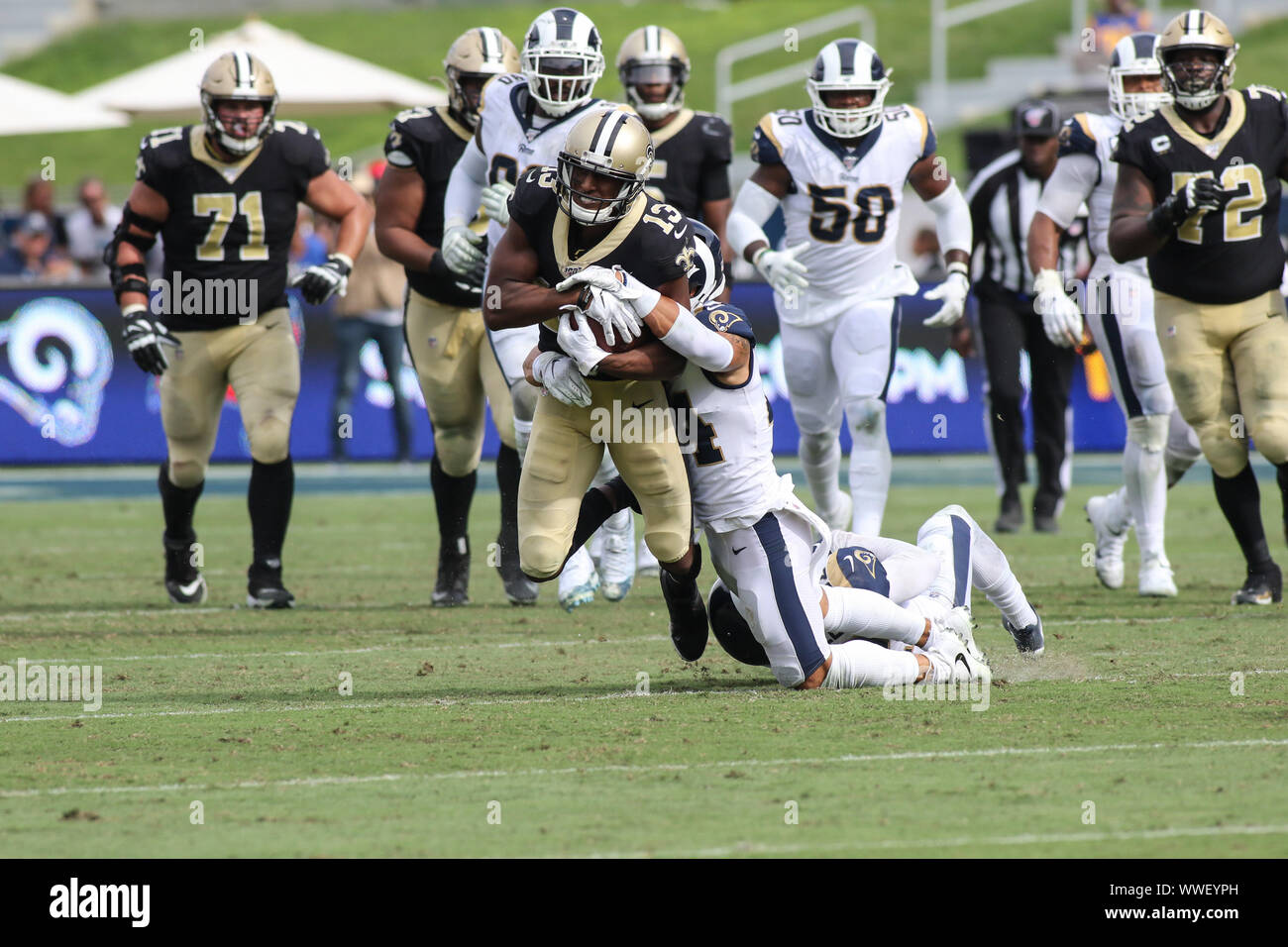 Los Angeles, CA. 15 Sep, 2019. Während der NFL Spiel zwischen den New Orleans Saints vs Los Angeles Rams im Los Angeles Memorial Coliseum Los Angeles, Ca am 15. September 2019. Jevone Moore Quelle: CSM/Alamy leben Nachrichten Stockfoto
