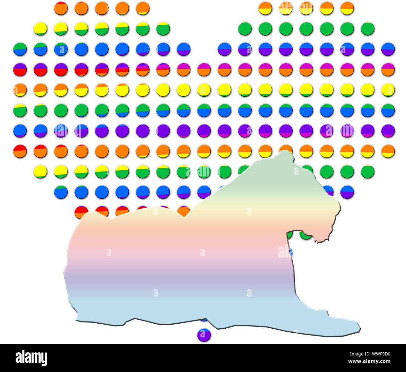 Rainbow Herzen mit tierischen Silhouette Stockfoto